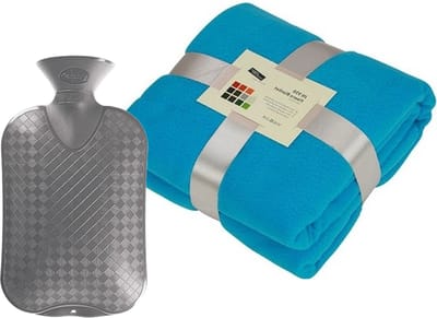 Fleece deken/plaid - turquoise - 130 x 170 cm - kruik - 2 liter