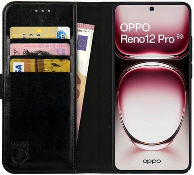 Rosso Element Geschikt voor Oppo Reno 12 Pro | Wallet Book Case | Portemonnee Hoesje | 3 Pasjes | Magneetsluiting | Stand Functie | Zwart