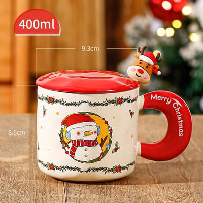 Kerstcadeau Keramische Beker met Deksel Lepel Kerstcadeau Mok Kerst Beker Set Souvenir Koffiekop 301—400ml
