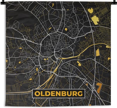 Wandkleed - Wanddoek - Duitsland - Goud - Stadskaart - Plattegrond - Kaart - Oldenburg - 180x180 cm - Wandtapijt