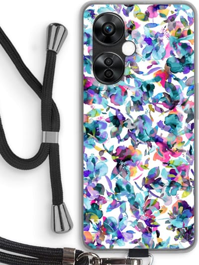 Case Company® - Hoesje met koord geschikt voor OnePlus Nord CE 3 Lite hoesje met Koord - Hibiscus Flowers - Telefoonhoesje met Zwart Koord - Bescherming aan alle Kanten en Over de Schermrand
