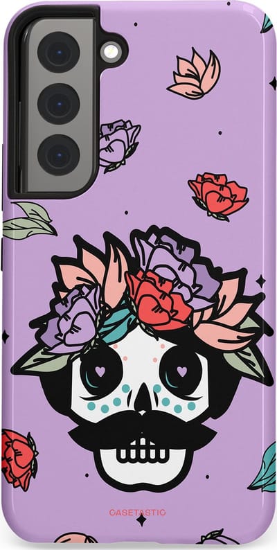 Casetastic Hoesje Geschikt voor Samsung S22 - Stijlvolle Beschermende Duo-layer Case - Schedel Snor
