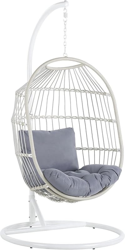 Luxe Hangstoel Beige Rotan met Stalen Standaard - Binnen & Buiten