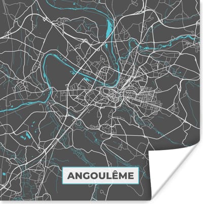 Poster Frankrijk - Stadskaart - Plattegrond - Kaart - Angoulême - 100x100 cm XXL