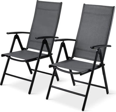 Tuinstoel Set - Balkonstoelen Klapstoelen - Buiten Zitten - Verstelbare Hoge Rugleuning - Set van 2 - Donkergrijs