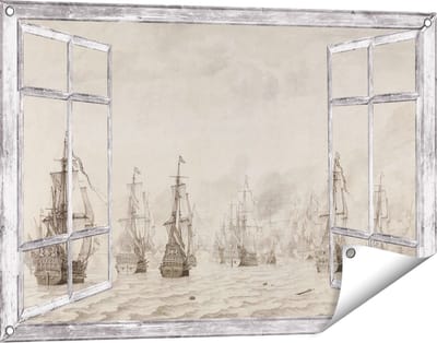 Gards Tuinposter Doorkijk De Zeeslag tegen de Spanjaarden bij Duinkerken - Willem van de Velde - 90x60 cm - Tuindoek - Tuindecoratie - Wanddecoratie buiten - Tuinschilderij