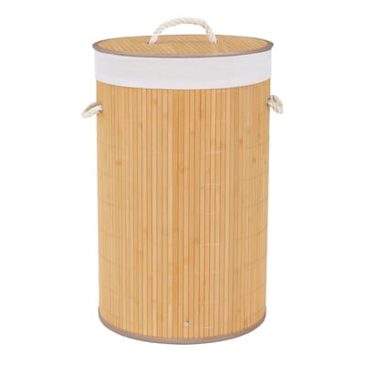 Bamboe Wasmand met Deksel – 54 Liter – Ø35 x 57 cm – Opvouwbare Wasmand met Touw Handvatten – Ademend & Duurzaam– Wasbaar – Bruin