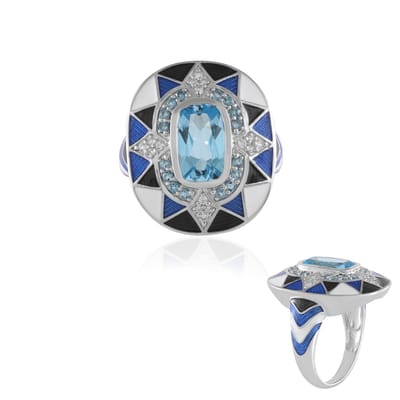 Cavill - Zilveren Ring Geplatineerd - 2 25 ct Zwitsers Blauwe Topaas - 925 Sterling Zilver - Elegante Ring met Zirkonia - Luxe Sieraad