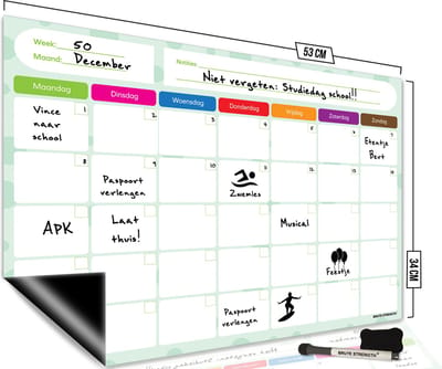 Brute Strength - Magnetisch Weekplanner whiteboard (8) - 53 x 34 cm - Planbord - Familieplanner - Gezinsplanner - To Do Planner - Planner voor kinderen - Maandplanner whiteboard