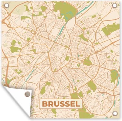 Tuin poster Plattegrond - Retro - Brussel - Stadskaart - Kaart - 200x200 cm - Tuindoek