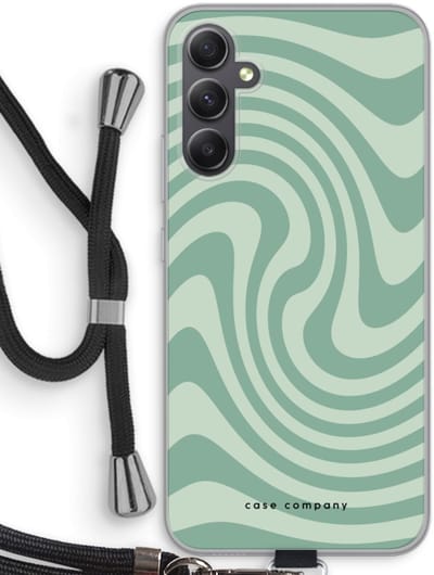 Case Company® - Hoesje met koord geschikt voor Samsung Galaxy A34 hoesje met Koord - Swirl Groen - Telefoonhoesje met Zwart Koord - Bescherming aan alle Kanten en Over de Schermrand