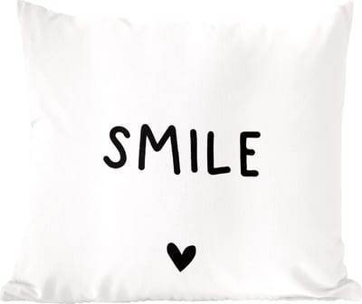 Sierkussens - Kussentjes Woonkamer - 60x60 cm - Engelse quote "Smile" tegen een witte achtergrond