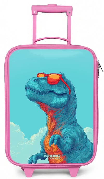 NoBoringSuitcases.com® - Kinderkoffer roze - Kindertrolley meisje - Dino met zonnebril - Koffer kind lichtgewicht - Reiskoffer trolley voor kinderen - Koffertje met lichtgevende wieltjes - Rolkoffer