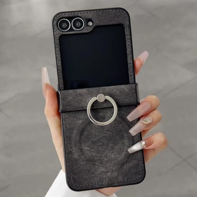 Luxe Leer Diamant Vingerring Telefoonhoesje Voor Samsung Galaxy Z Flip 6 5 4 3 ZFlip6 ZFlip5 ZFlip4 ZFlip 3 Schokbestendige Cover For Samsung Galaxy Z Flip 5