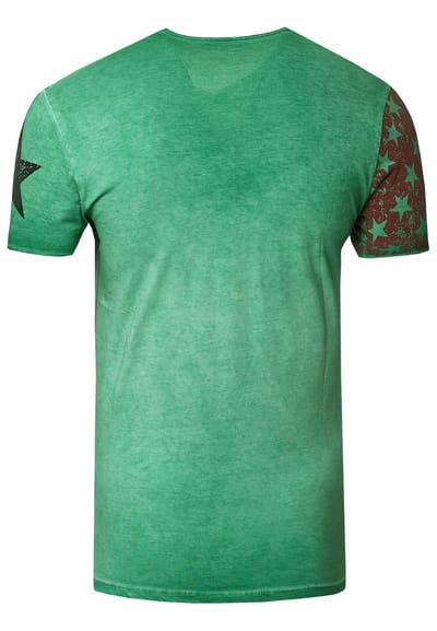 USA T-shirt met sterren en strepen en V-hals in gebruikte look