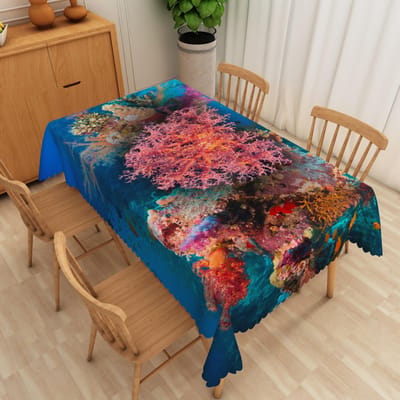 Tafelkleed met Zeedierenprint Vis Dolfijn Schildpad Koraalrif Print Waterdichte Tafelhoes voor Oceaan Thema Huisdecoratie 90x140cm
