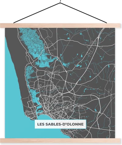 Posterhanger incl. Poster 40x40 cm - Schoolplaat - Kaart - Plattegrond - Les Salbes-d'Olonne - Frankrijk - Stadskaart - Textielposter - Blanke latten - Stadskaart