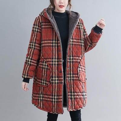 Vestes d'hiver décontractées à rayures, manteaux épais matelassés à capuche, vêtements pour femmes, parka longue de grande taille, manteaux d'hiver en coton XL rouge