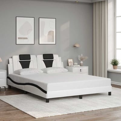 vidaXL - Bedframe - "Viana" - zonder - matras - kunstleer - zwart - en - wit - 160x200 - cm