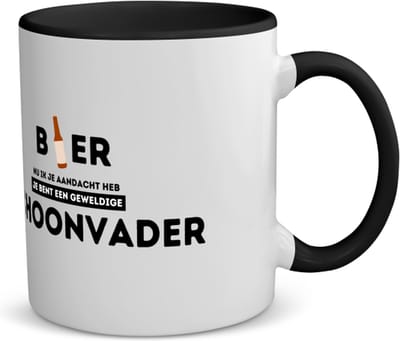 Akyol - bier, nu ik je aandacht heb je bent een geweldige schoonvader koffiemok - theemok - zwart - Papa - de beste schoonvader - vader cadeautjes - vaderdag - verjaardagscadeau - verjaardag - cadeau - gift - vader artikelen - 350 ML inhoud