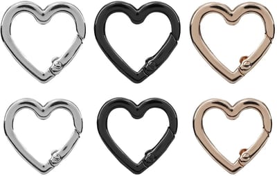 Dailygoods- Karabijnhaak 6st Hartvormig - Vergrendelingsclips - Sleutelhanger - Rugzak - Hondenlijnen - Waterflessen - Zinklegering 2,9x2,9cm / 2,5x2,5cm