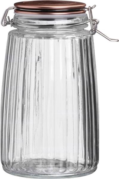 Urban Living Voorraadpot/bewaarpot - 1,8L - glas - met beugelsluiting - koperen deksel