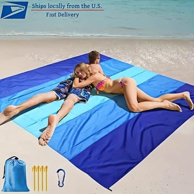 Extra Grote Zomerstrandmat Zandwerend Sneldrogend Kampeerpicknickmat - Ultralicht Compact Draagbaar Opvouwbaar blue