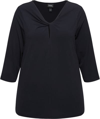 Ulla Popken - Dames - Shirt gedrapeerde halslijn classic 3/4-mouwen - Marine - Maat 46+