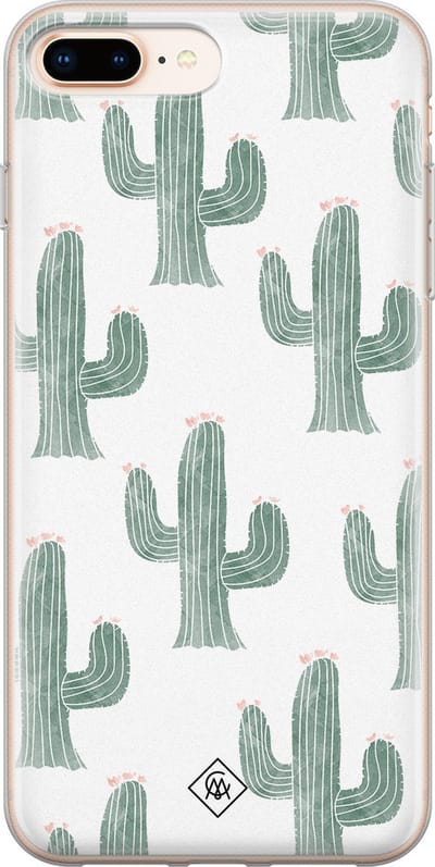 Casimoda® hoesje - Geschikt voor iPhone 8 Plus - Cactus Print - Siliconen/TPU telefoonhoesje - Backcover - Planten - Groen