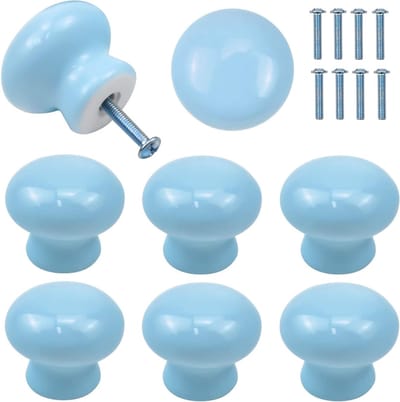 Set van 8 Kinder Deurklinken, 35mm Ronde Kastknoppen, Blauw Keramische Handgrepen voor Meubels, Geschikt voor Lades, Kasten en Interieurdeuren