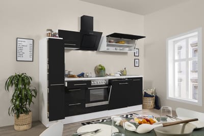 Goedkope keuken 250  cm - complete keuken met apparatuur Amanda  - Wit/Zwart - soft close - keramische kookplaat    - afzuigkap - oven    - spoelbak