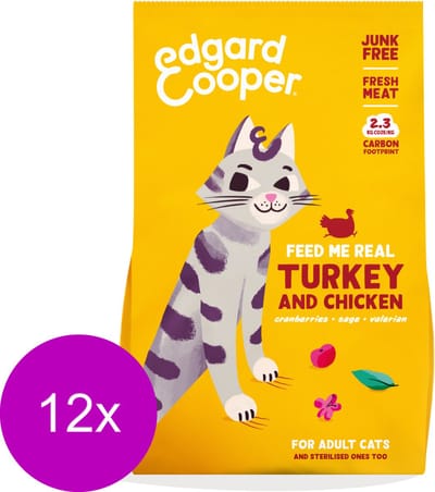 Edgard & Cooper Adult Kalkoen&Kip - Kattenvoer - 12 x 325 g
