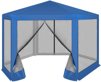 Tuinhuisje 3,8 x 3,3 m – Tuinpaviljoen met Mesh Zijwanden (Klamboe) – Partytent - Zonnescherm & Luifel – Outdoor Tent voor Tuin, Terras & Camping