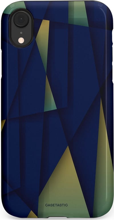 Casetastic Hoesje Geschikt voor Apple iPhone Xr - Stijlvolle Beschermende Duo-layer Case - Blauwgroene Driehoeken