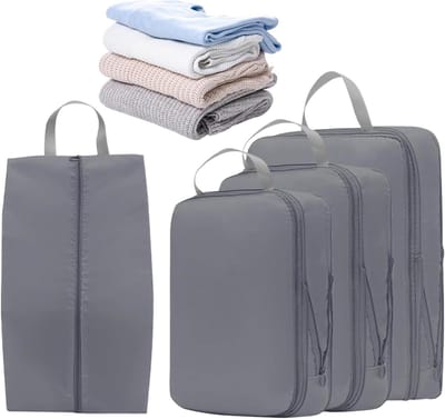 Reis Organizer Tassen - Koffer Organizers - Bagage Ordenen - Dubbele Rits Compressie - 4 Stuks - Grijs