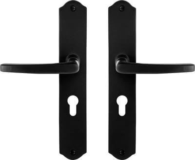 Deurkruk op schild - Smeedijzer zwart - Gietijzer - GPF - GPF6230.60 smeedijzer zwarte Deurklink Eno op PC55, 238x41x4mm