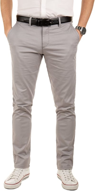 Yazubi Heren Chinobroek Dustin – Inclusief riem – Slim Fit – Katoen Stretch – Lichtgrijs – Met riem & 5-pocket
