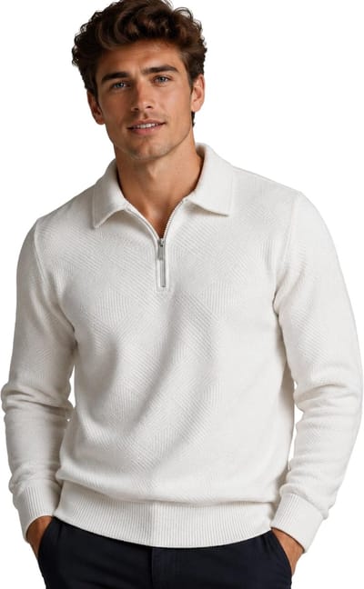Half Zipper Trui - Hoge Kraag - Sweater - Wit