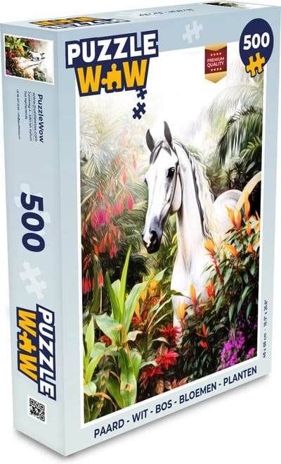 Puzzel Paard - Wit - Bos - Bloemen - Planten - Legpuzzel - Puzzel 500 stukjes