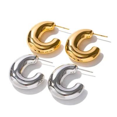 Chunky Hoops - Statement oorringen - Brede dames oorbellen - Stainless Steel - zilverkleurige grote oorbellen
