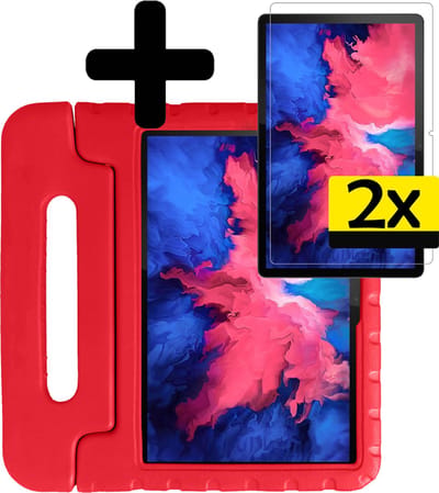 Hoes - Geschikt voor Lenovo Tab P11 Plus - Met 2x Screenprotector - Kinderhoes Shockproof Bumper - Kidsproof Case - Tablet Hoesje - Kinder Cover - Rood
