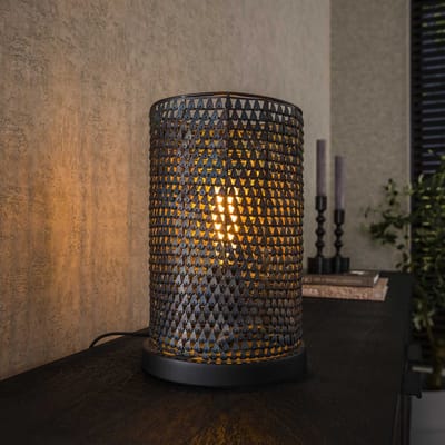 PS-Collection Armor Tube Tafellamp - 20x20x30cm - Zwart/Bruin - Metaal - tafellamp slaapkamer, tafellamp industrieel, tafellampen woonkamer, tafellamp zwart, tafel lamp, tafellamp slaapkamer industrieel, tafellampje