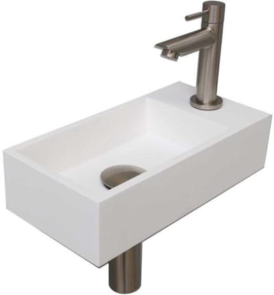 INK - Fonteinpack Polystone Rechts incl. Fonteinkraan - Design Sifon - Design Plug en Montageset - 360x180x90 Mm - Mat Wit/brushed Nickel