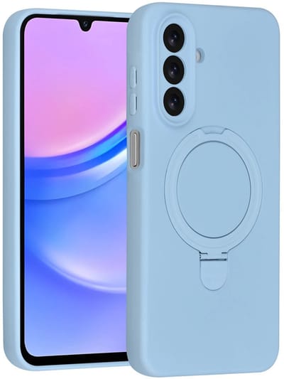 Backcover Hoesje Geschikt voor: Samsung Galaxy A17 5G & Samsung Galaxy A26 Volledig Dekkende Schokbestendige Siliconen Backcover met Ringstandaard – 360° Bescherming - Baby Blue