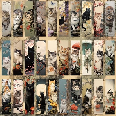 30 Marque-pages Adorables Chat Cartoon dans un Style Graffiti Artistique, Marque-pages de Lecture DIY Pratiques et Durables, Marque-pages sur le Thème Vintage black