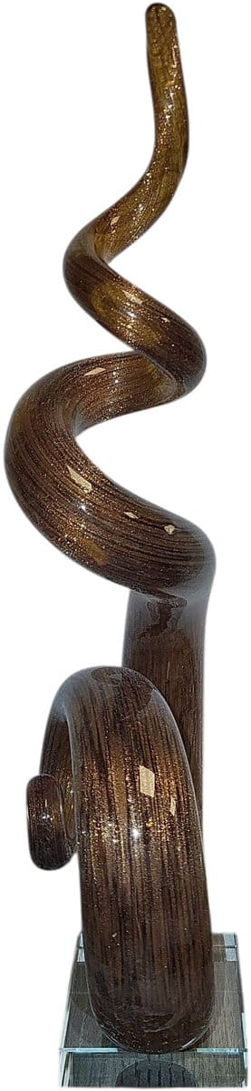 Lussen en cirkels - Glas - Glassculptuur - Bruin/Brons - Met glitters - 19x41x8 cm - Kristalglas