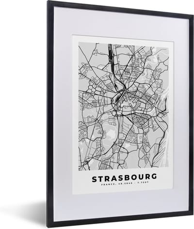Fotolijst incl. Poster - Kaart - Stadskaart - Strasbourg - Plattegrond - Frankrijk - 30x40 cm - Posterlijst