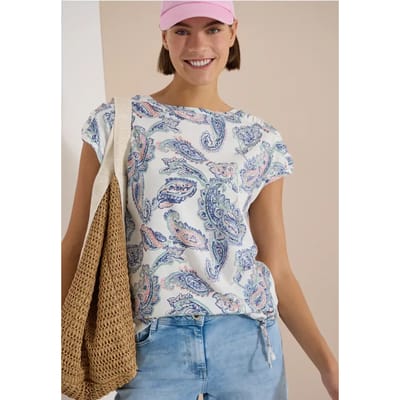 Shirt met korte mouwen, boothals en rimpels