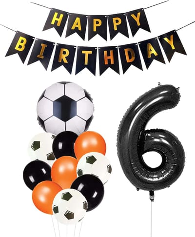 Cijfer Ballon 6 | Snoes Champions Voetbal Plus - Ballonnen Pakket | Oranje en Zwart