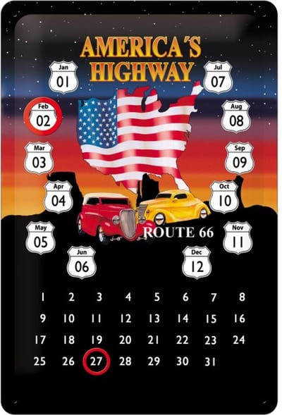 metalen kalender America`s highway 20x30 cm